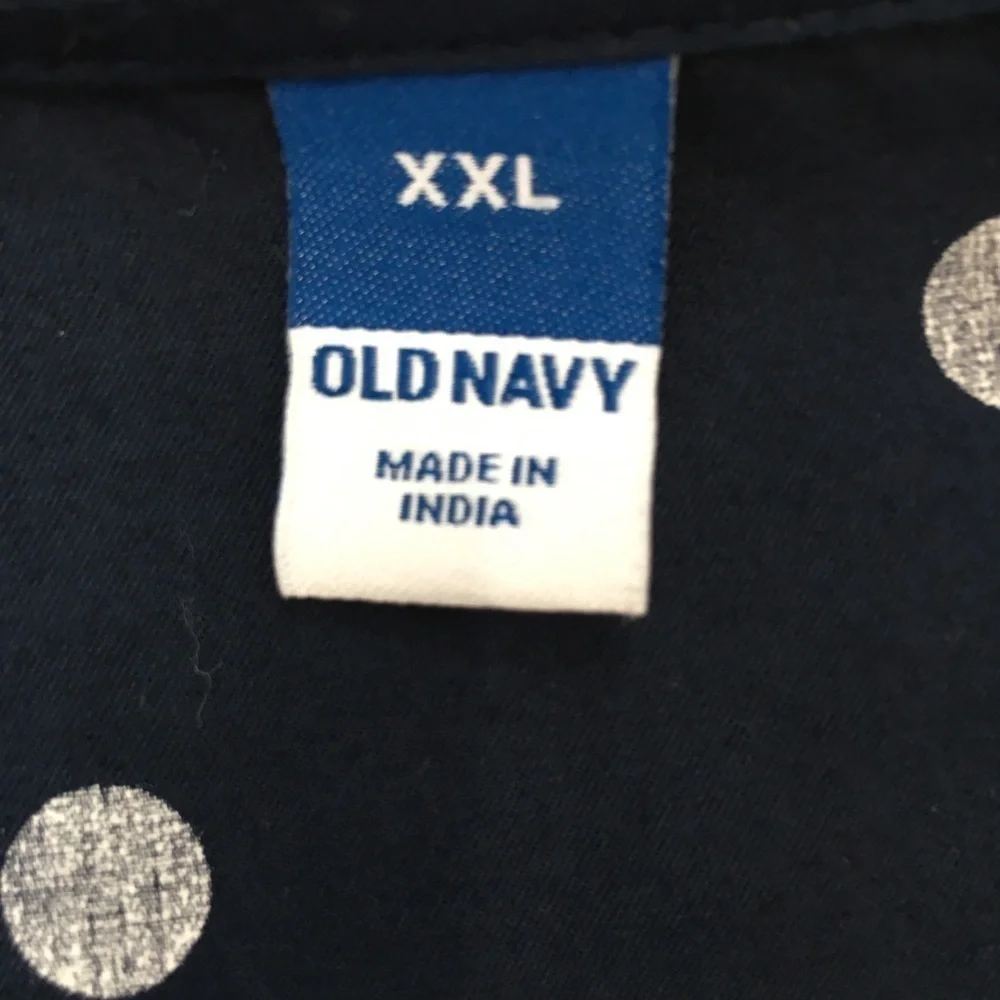 Old Navy Navy White Dots Waist Defined Puff Short Sleeve Tie-Wrap Blouse